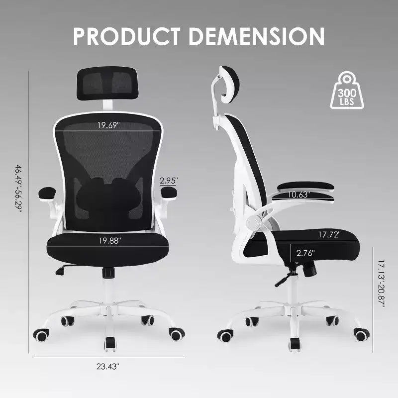 Fauteuil de bureau à roulettes, Chaise de bureau avec accoudoirs relevables, Appuie-tête et support lombaire réglables pour bureau, étude, salle de lecture