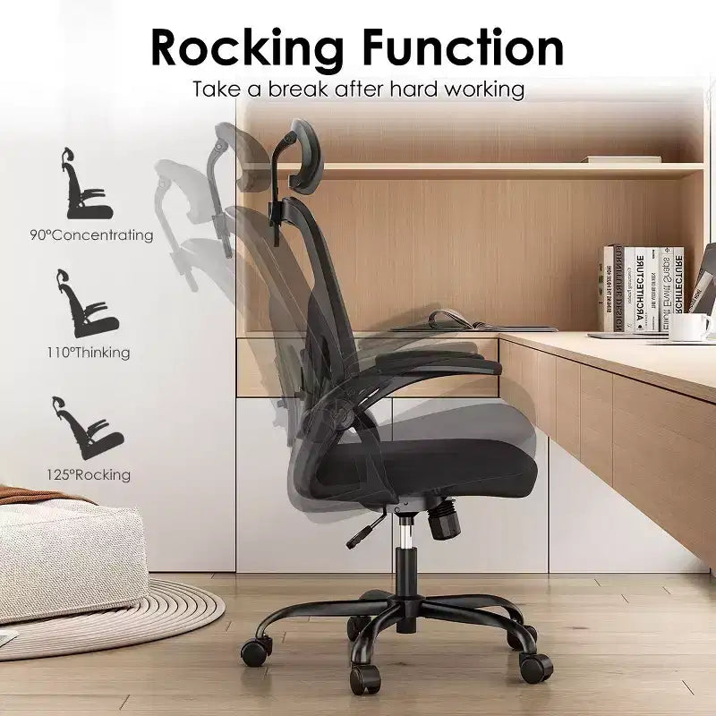 Fauteuil de bureau à roulettes, Chaise de bureau avec accoudoirs relevables, Appuie-tête et support lombaire réglables pour bureau, étude, salle de lecture