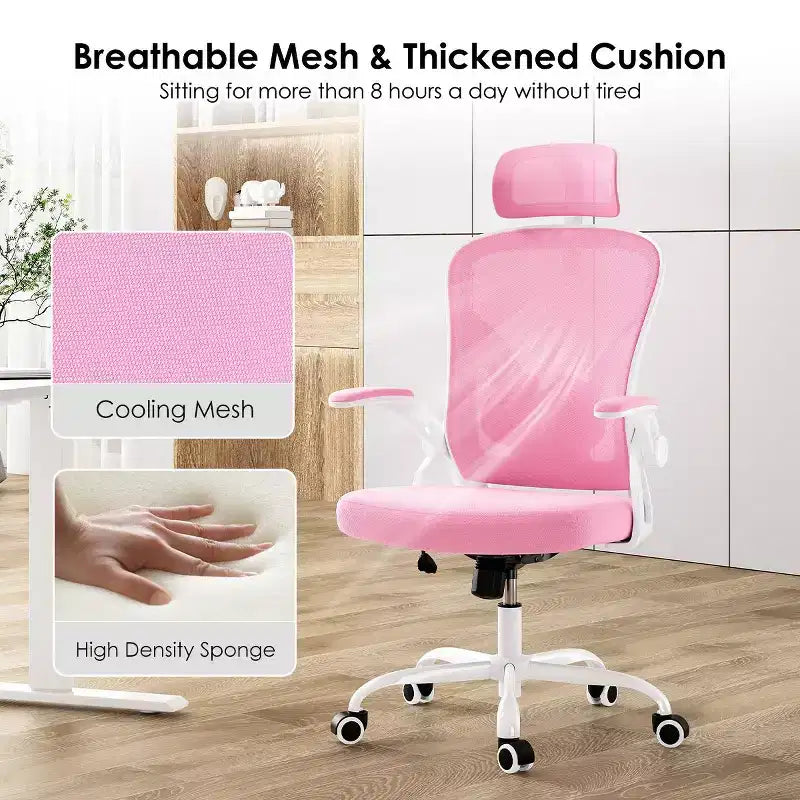 Fauteuil de bureau à roulettes, Chaise de bureau avec accoudoirs relevables, Appuie-tête et support lombaire réglables pour bureau, étude, salle de lecture