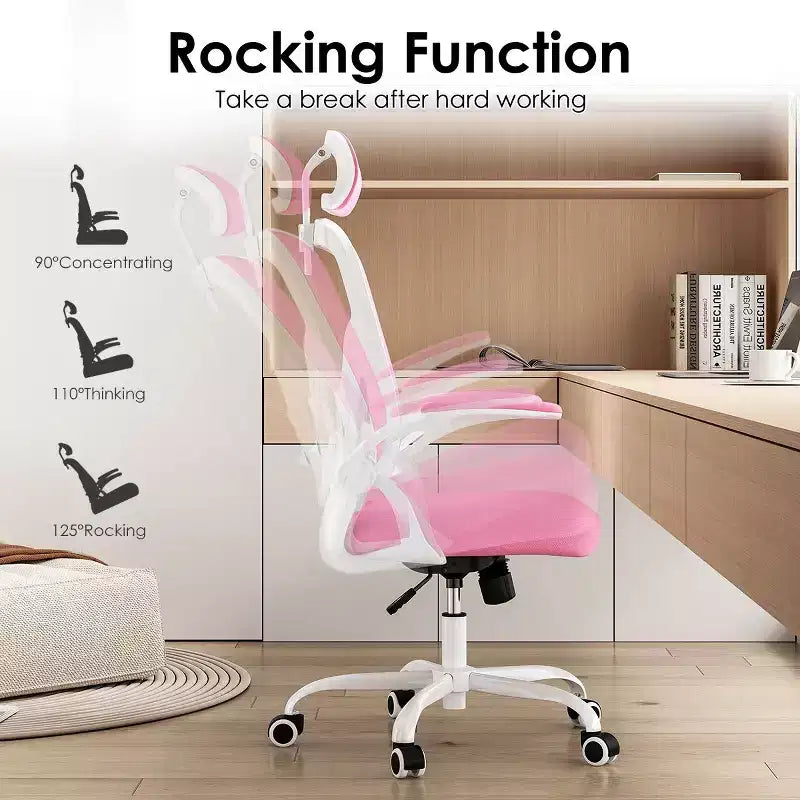 Fauteuil de bureau à roulettes, Chaise de bureau avec accoudoirs relevables, Appuie-tête et support lombaire réglables pour bureau, étude, salle de lecture