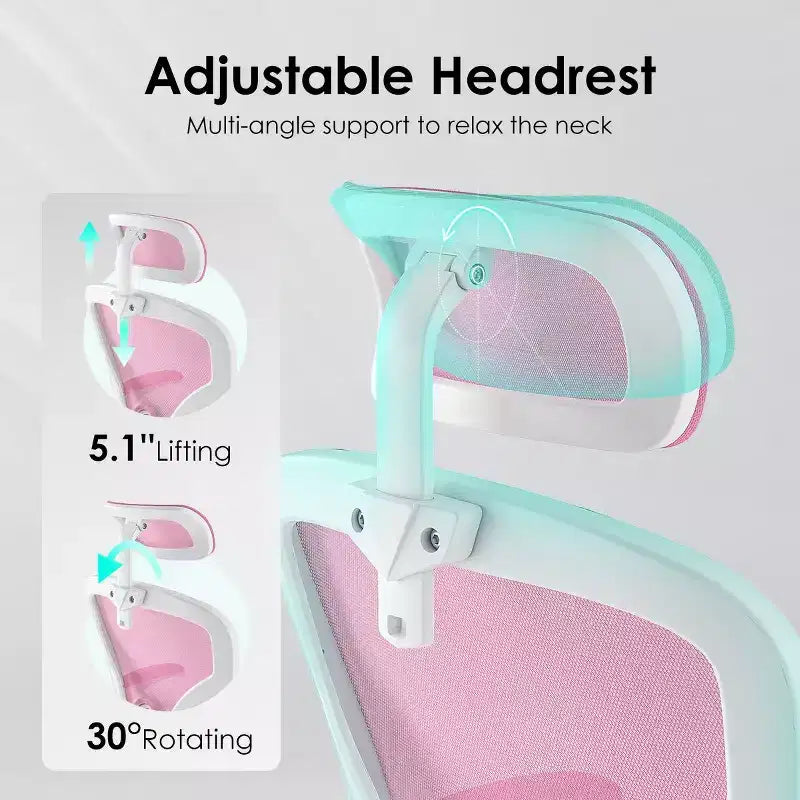 Fauteuil de bureau à roulettes, Chaise de bureau avec accoudoirs relevables, Appuie-tête et support lombaire réglables pour bureau, étude, salle de lecture