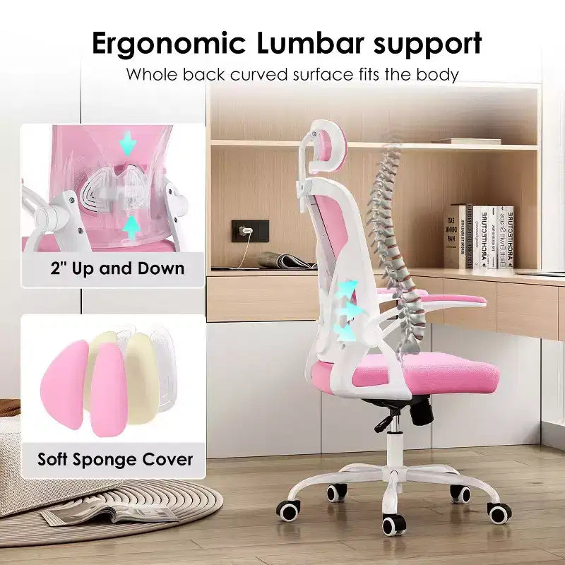 Fauteuil de bureau à roulettes, Chaise de bureau avec accoudoirs relevables, Appuie-tête et support lombaire réglables pour bureau, étude, salle de lecture