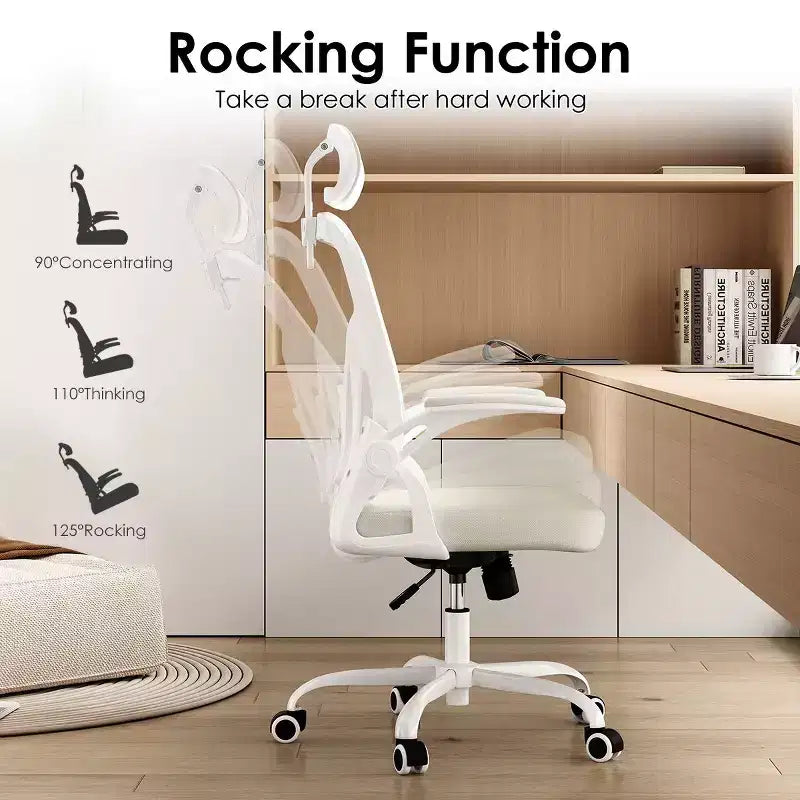 Fauteuil de bureau à roulettes, Chaise de bureau avec accoudoirs relevables, Appuie-tête et support lombaire réglables pour bureau, étude, salle de lecture