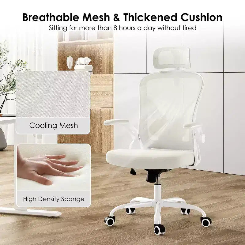 Fauteuil de bureau à roulettes, Chaise de bureau avec accoudoirs relevables, Appuie-tête et support lombaire réglables pour bureau, étude, salle de lecture