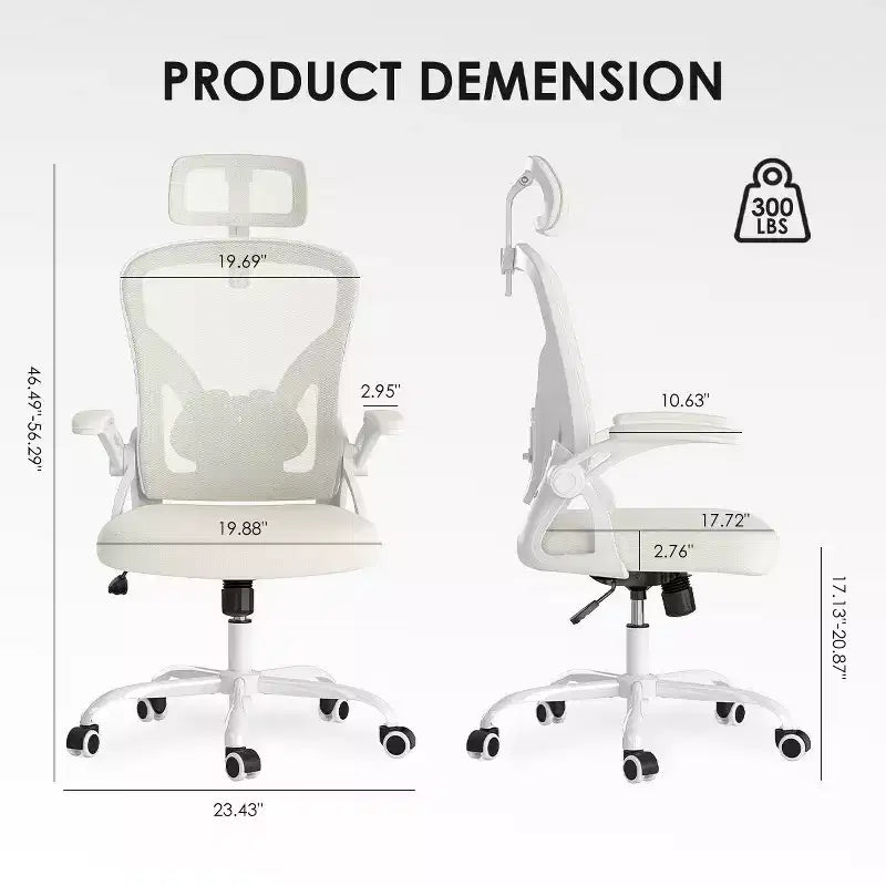 Fauteuil de bureau à roulettes, Chaise de bureau avec accoudoirs relevables, Appuie-tête et support lombaire réglables pour bureau, étude, salle de lecture