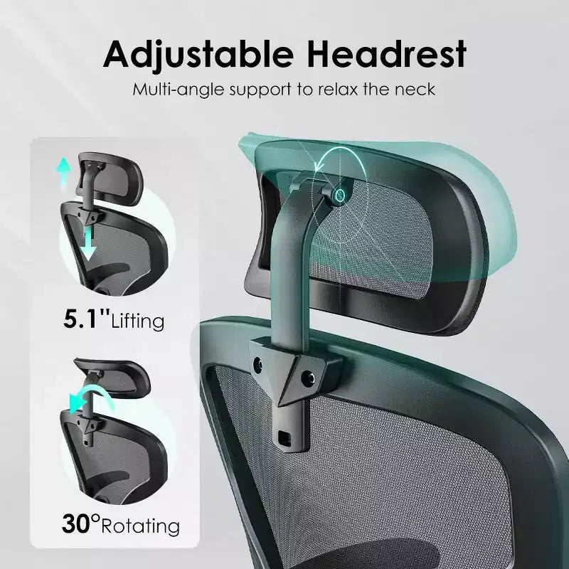 Fauteuil de bureau à roulettes, Chaise de bureau avec accoudoirs relevables, Appuie-tête et support lombaire réglables pour bureau, étude, salle de lecture