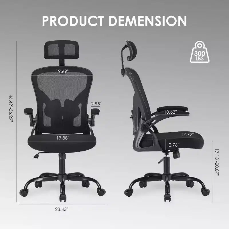 Fauteuil de bureau à roulettes, Chaise de bureau avec accoudoirs relevables, Appuie-tête et support lombaire réglables pour bureau, étude, salle de lecture