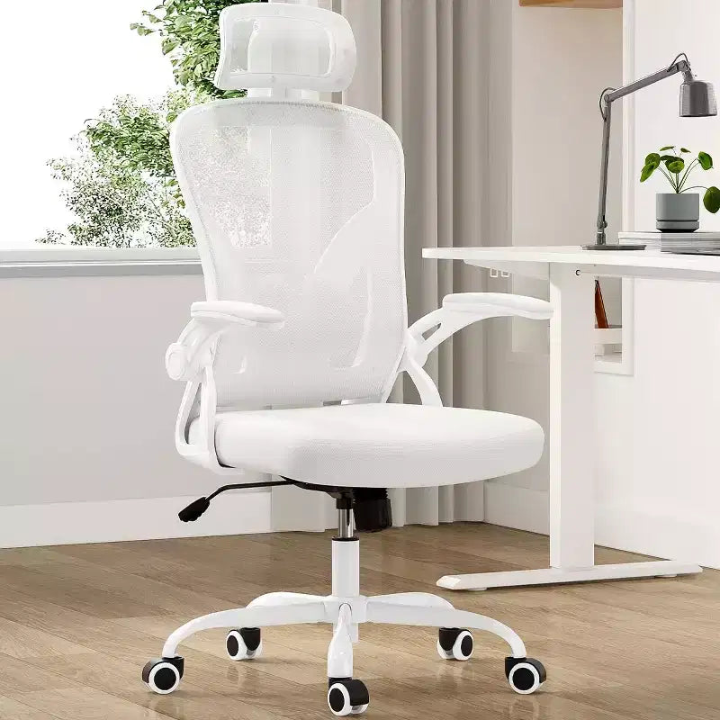 Fauteuil de bureau à roulettes, Chaise de bureau avec accoudoirs relevables, Appuie-tête et support lombaire réglables pour bureau, étude, salle de lecture