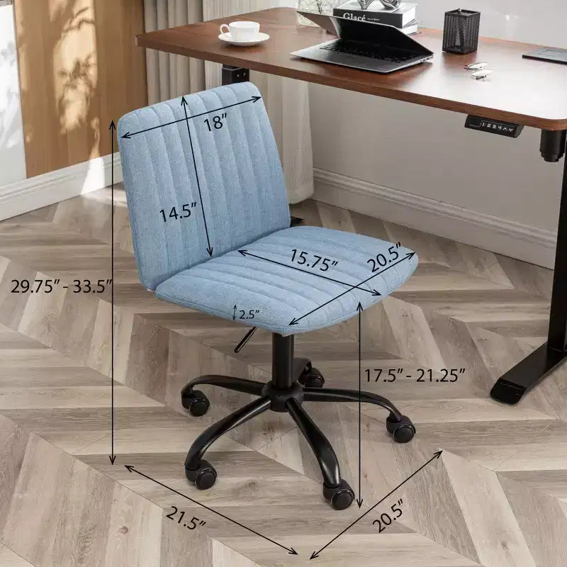 Chaise de bureau sans accoudoirs élégante, chaise de bureau ergonomique avec hauteur réglable et roulettes, chaise pivotante à 360° pour la maison et le bureau