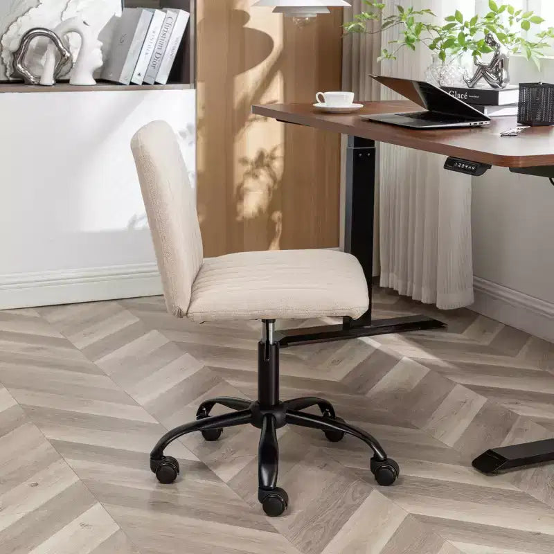 Chaise de bureau sans accoudoirs élégante, chaise de bureau ergonomique avec hauteur réglable et roulettes, chaise pivotante à 360° pour la maison et le bureau