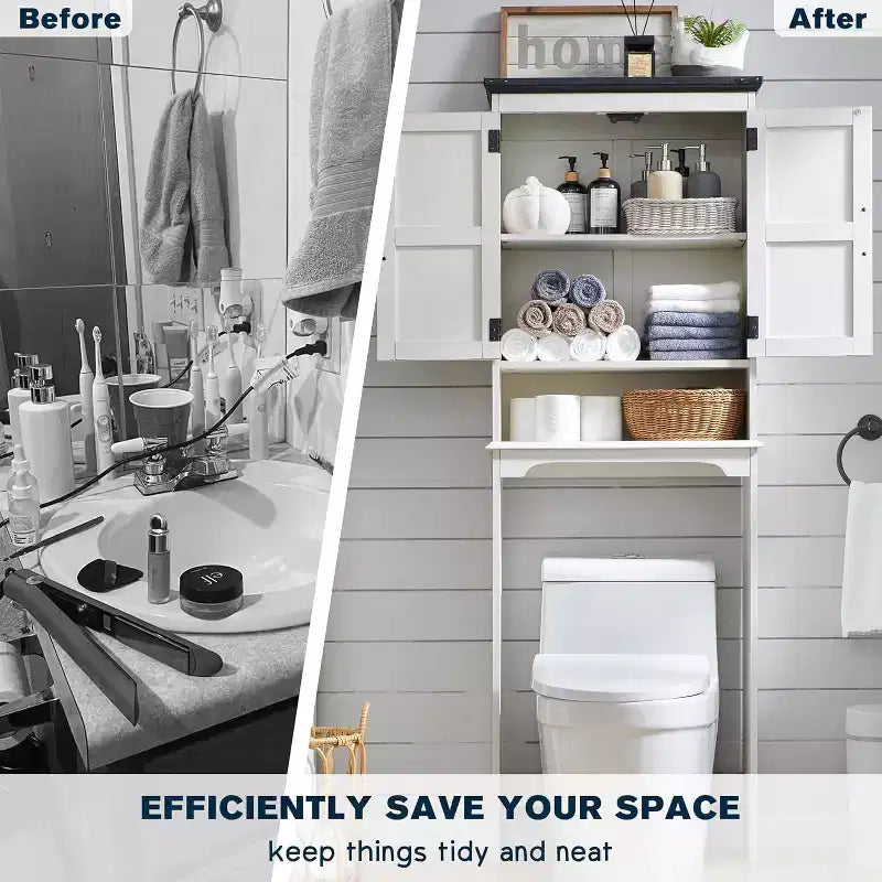 67 Meubles de rangement au-dessus des toilettes, Meubles bas de salle de bain de style ferme avec étagère réglable et porte