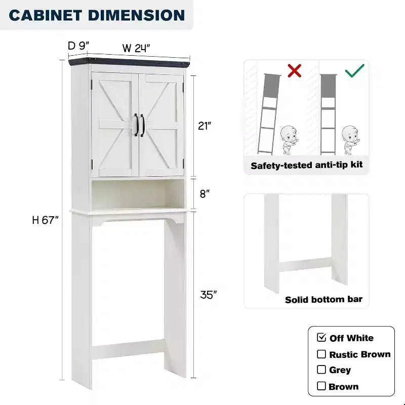 67 Meubles de rangement au-dessus des toilettes, Meubles bas de salle de bain de style ferme avec étagère réglable et porte