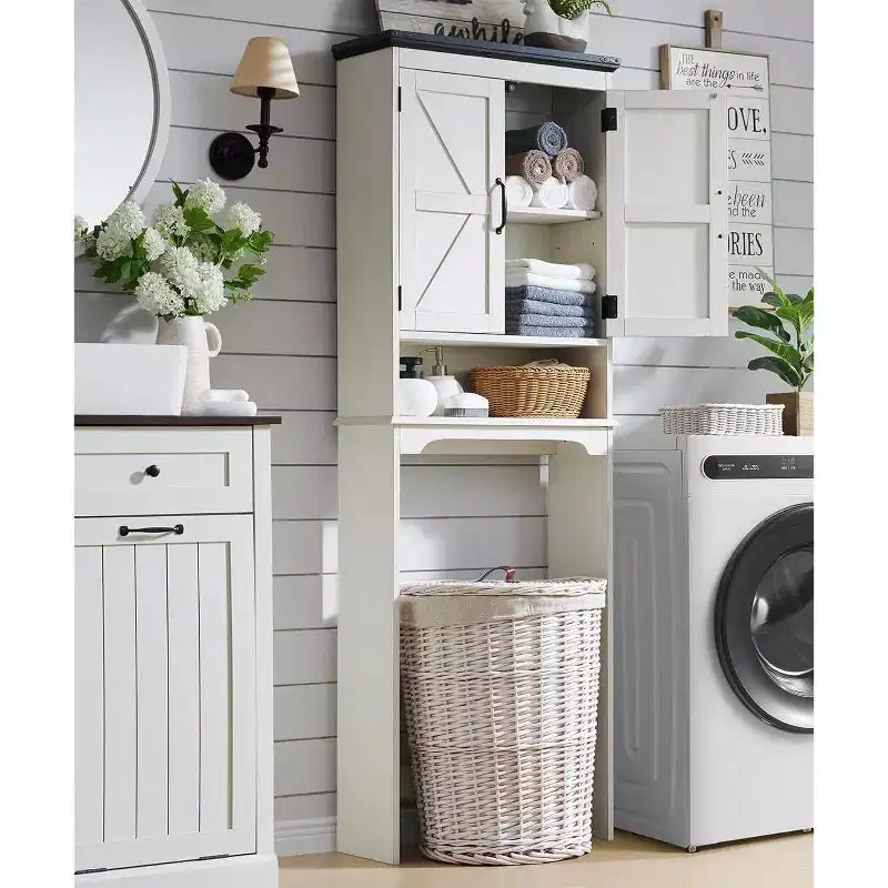 67 Meubles de rangement au-dessus des toilettes, Meubles bas de salle de bain de style ferme avec étagère réglable et porte