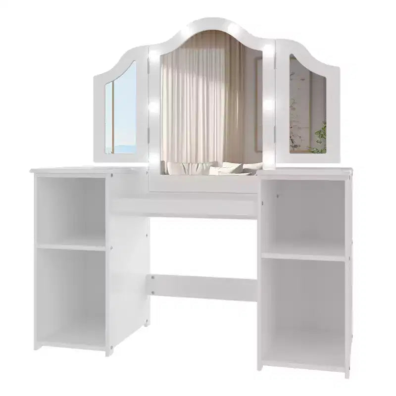 Coiffeuse et chaise pour enfants, Ensemble coiffeuse et chaise de princesse, Miroir triptyque détachable, Coiffeuse en bois pour enfants, pour chambre à coucher