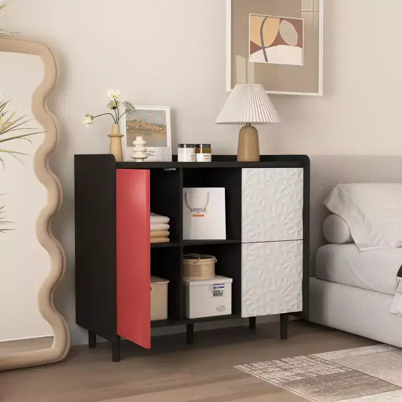 Buffet commode moderne, Armoire de rangement avec 1 porte et 2 tiroirs, Meuble bar pour salon, entrée, couloir, bureau