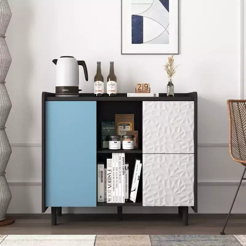 Buffet commode moderne, Armoire de rangement avec 1 porte et 2 tiroirs, Meuble bar pour salon, entrée, couloir, bureau