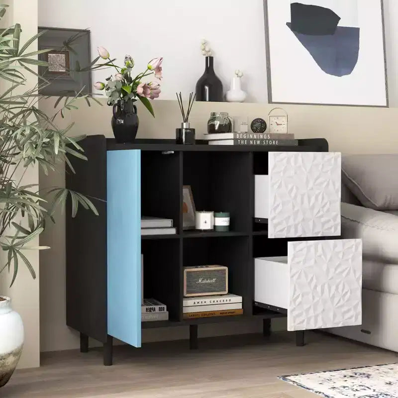 Buffet commode moderne, Armoire de rangement avec 1 porte et 2 tiroirs, Meuble bar pour salon, entrée, couloir, bureau