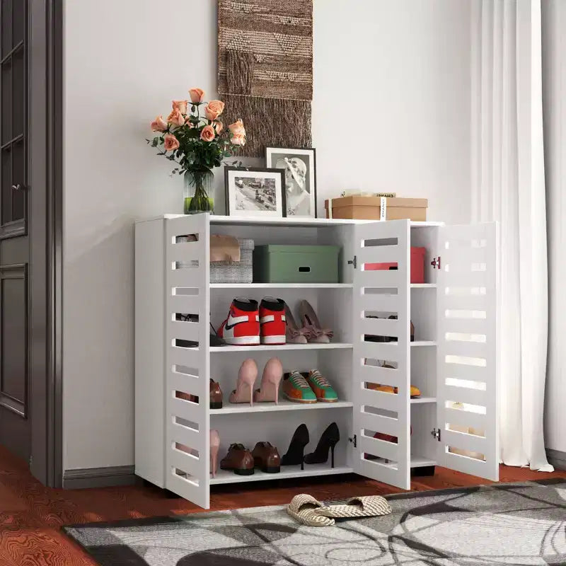 Meuble à chaussures, Meuble à chaussures 5 niveaux avec trois portes et étagères réglables, Étagère à chaussures pour entrée, salon, couloir