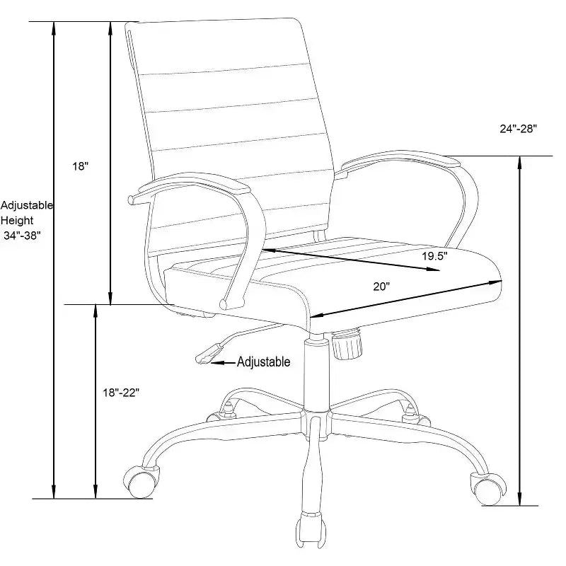 Fauteuils de bureau à roulettes et à hauteur réglable, avec siège noir matelassé, hauteur de 89 cm