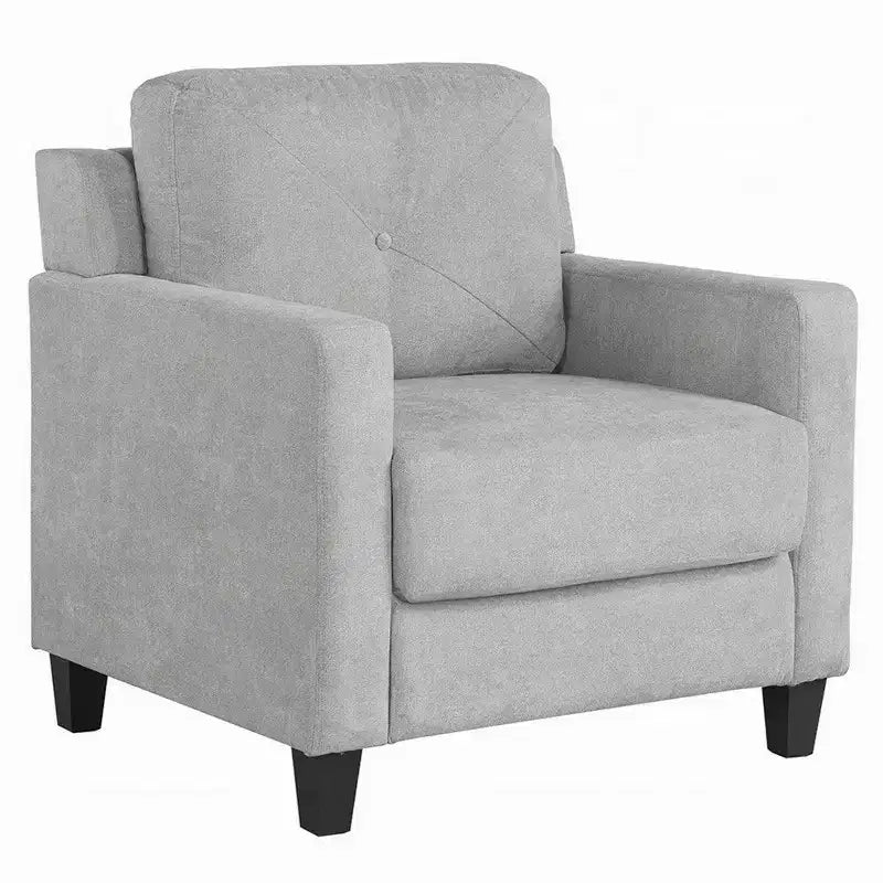 Fauteuil d'appoint, accoudoirs droits, assise en tissu gris avec dossier capitonné