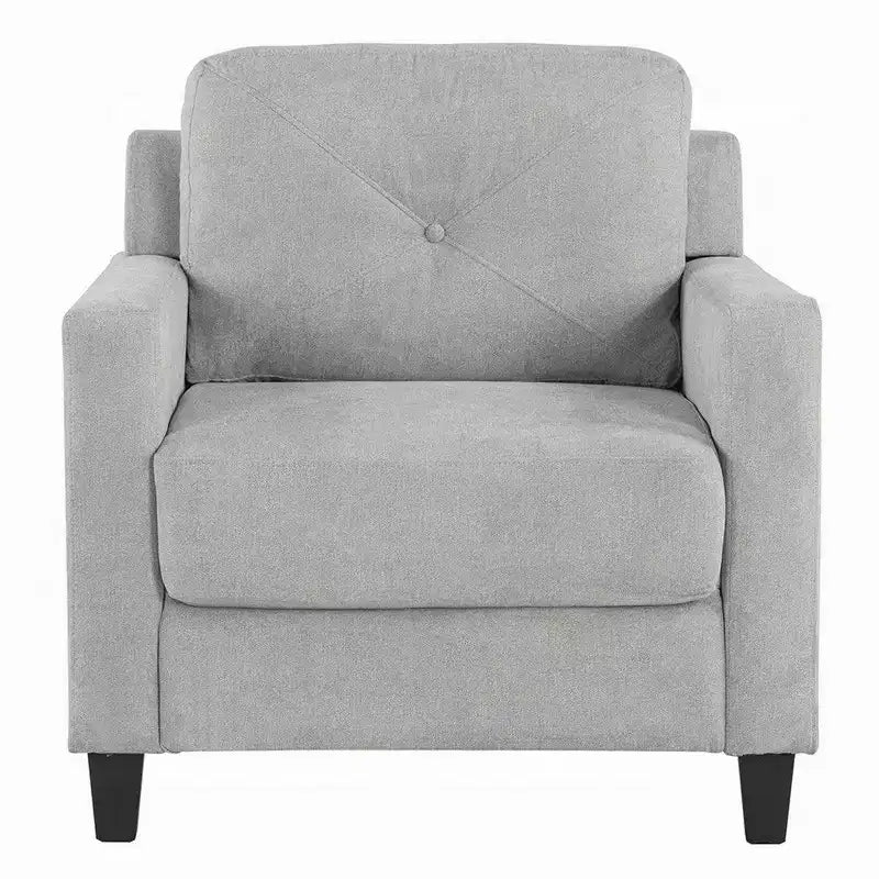 Fauteuil d'appoint, accoudoirs droits, assise en tissu gris avec dossier capitonné