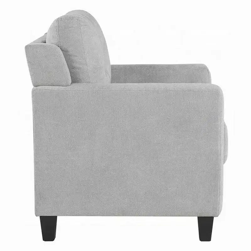 Fauteuil d'appoint, accoudoirs droits, assise en tissu gris avec dossier capitonné