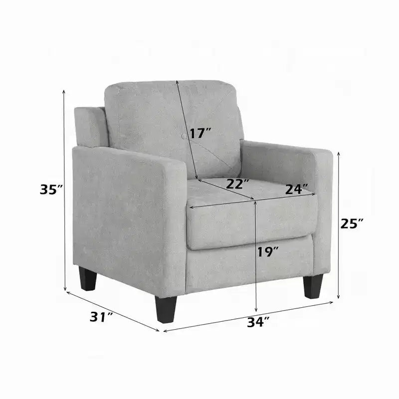 Fauteuil d'appoint, accoudoirs droits, assise en tissu gris avec dossier capitonné