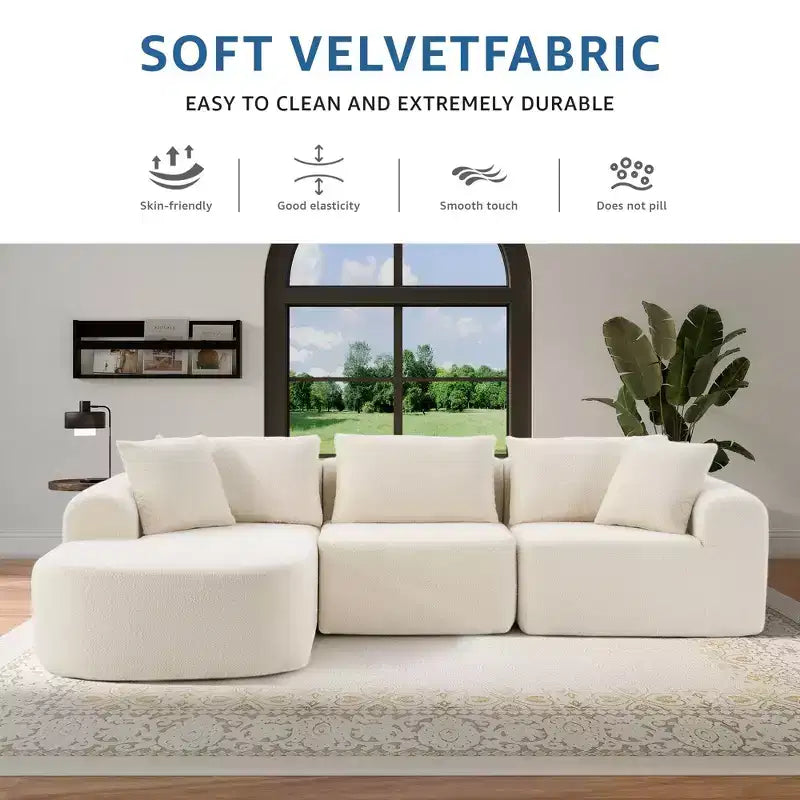 Canapé modulaire surdimensionné 104 avec méridienne en L Canapés nuages modernes rembourrés avec oreillers pour salon chambre beige
