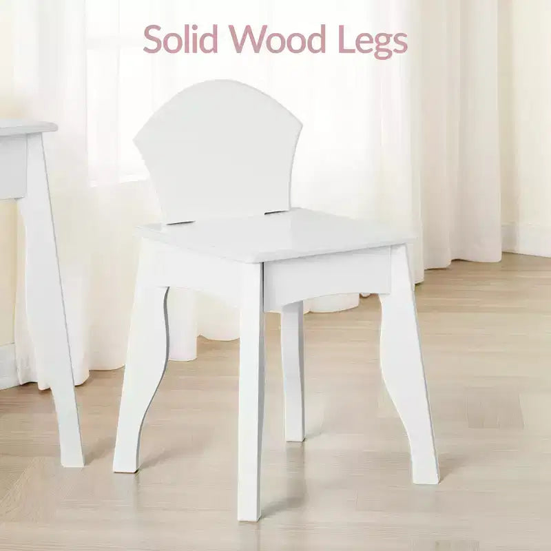 Coiffeuse en bois pour enfants avec miroir et chaise, table de maquillage pour petites filles avec 3 tiroirs
