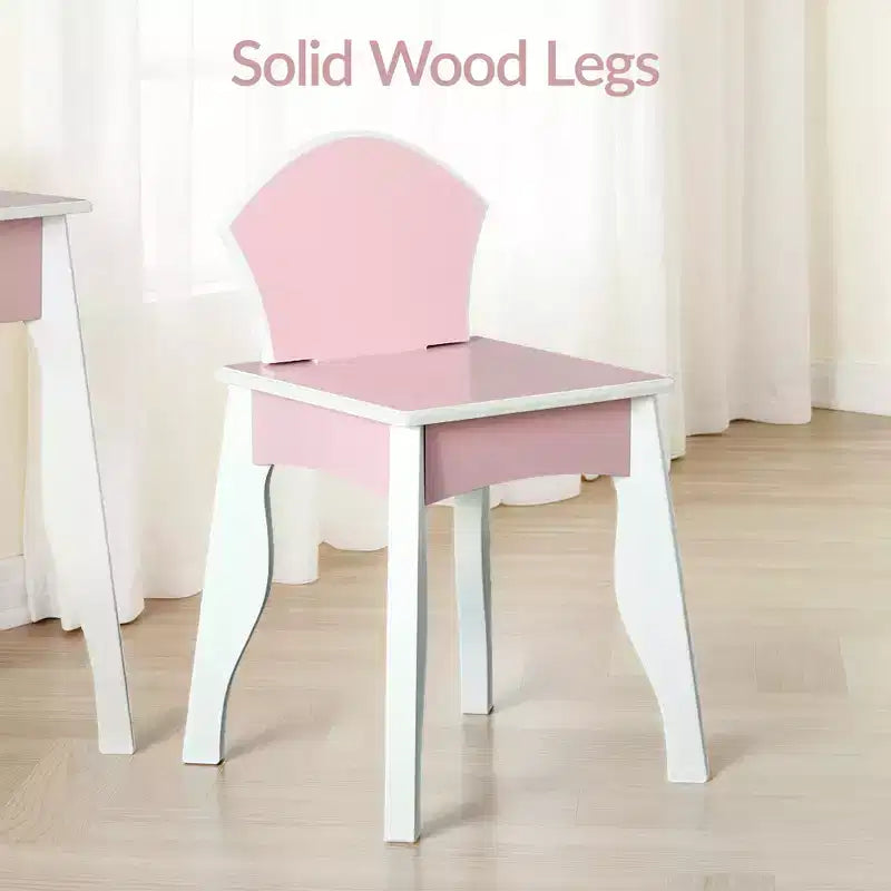 Coiffeuse en bois pour enfants avec miroir et chaise, table de maquillage pour petites filles avec 3 tiroirs