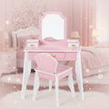 Best Choice Kids Wooden Pretend Play Vanity and Chair Set w/ Mirror  Little Girls Makeup Table with 3 Drawers