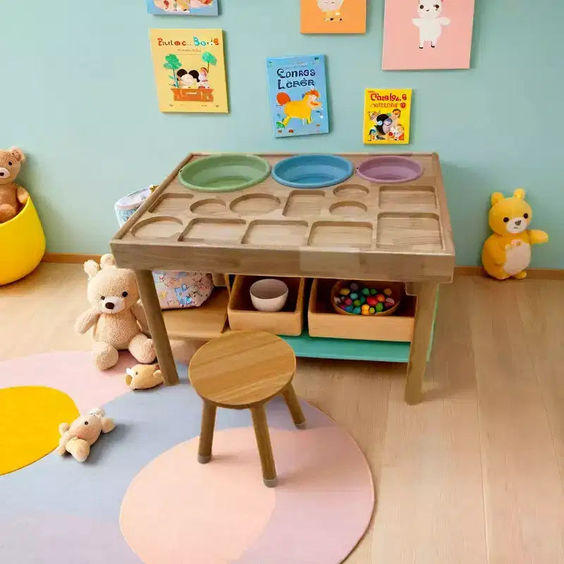 Ensemble table et chaises pour tout-petits, seaux pliables, surface lisse et lavable, assemblage facile pour jeux intérieurs/extérieurs - Bois