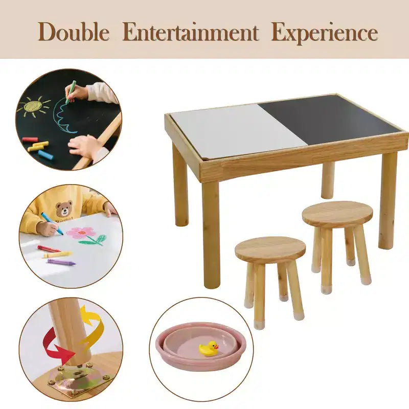 Ensemble table et chaises pour tout-petits, seaux pliables, surface lisse et lavable, assemblage facile pour jeux intérieurs/extérieurs - Bois