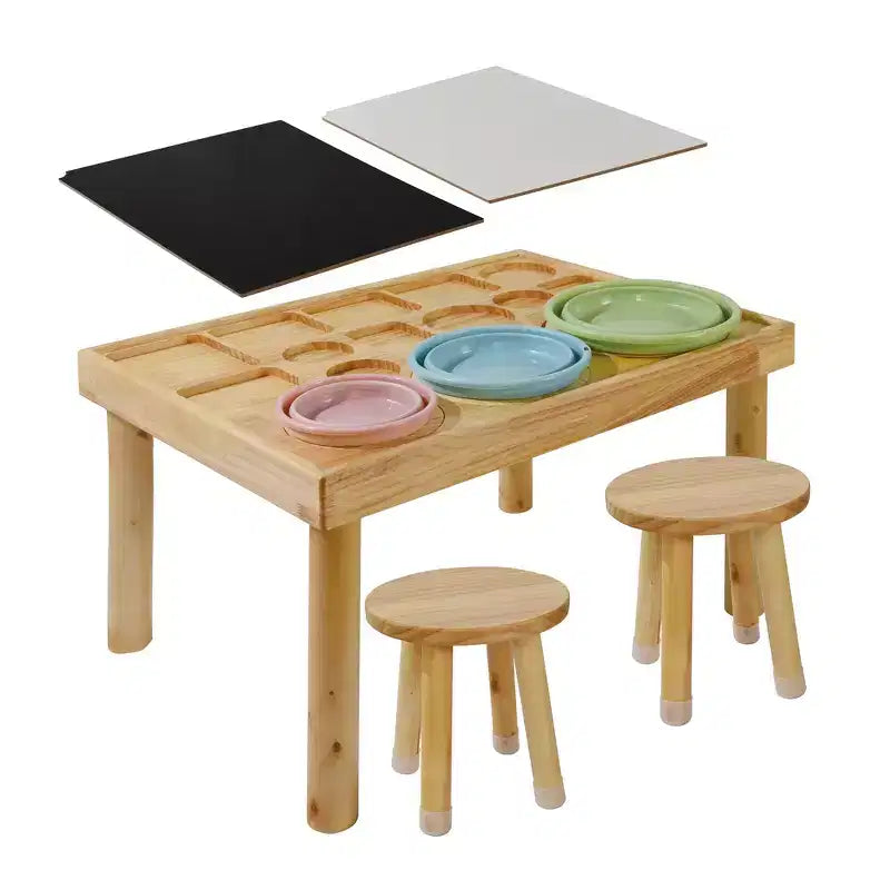 Ensemble table et chaises pour tout-petits, seaux pliables, surface lisse et lavable, assemblage facile pour jeux intérieurs/extérieurs - Bois