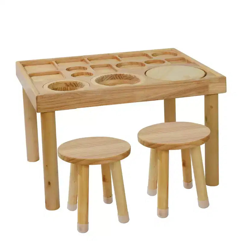 Ensemble table et chaises pour tout-petits, seaux pliables, surface lisse et lavable, assemblage facile pour jeux intérieurs/extérieurs - Bois