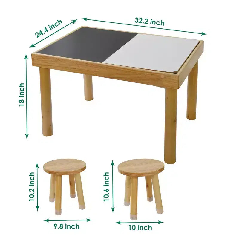 Ensemble table et chaises pour tout-petits, seaux pliables, surface lisse et lavable, assemblage facile pour jeux intérieurs/extérieurs - Bois