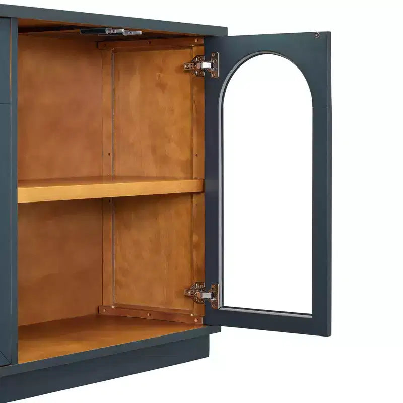 Bahut 4 portes avec portes vitrées cintrées et étagères réglables
