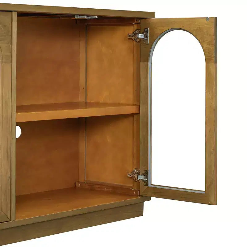 Bahut 4 portes avec portes vitrées cintrées et étagères réglables