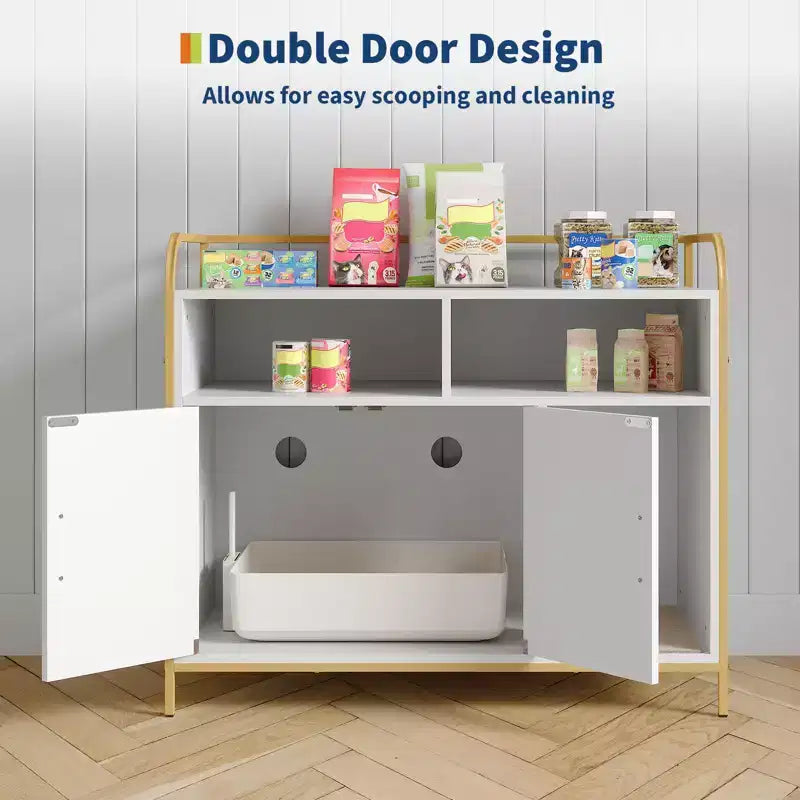 Bac à litière moderne en bois de 37,5 pouces avec étagère de rangement, design multifonctionnel de style meuble avec trous de ventilation, convient à la plupart des bacs à litière