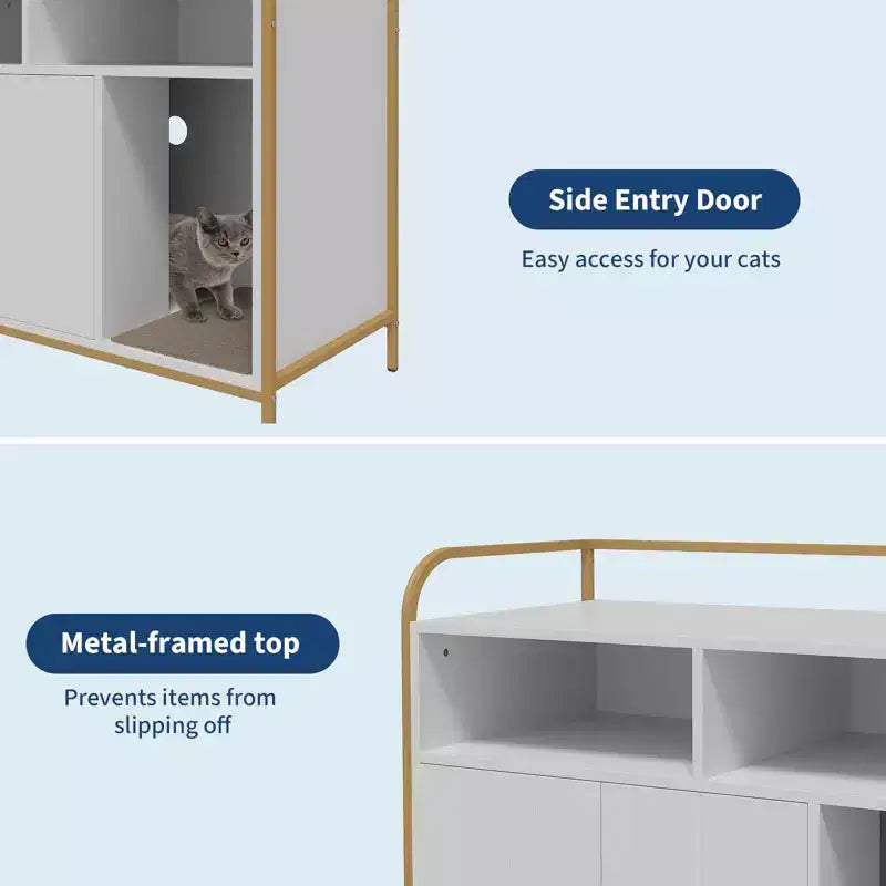 Bac à litière moderne en bois de 37,5 pouces avec étagère de rangement, design multifonctionnel de style meuble avec trous de ventilation, convient à la plupart des bacs à litière