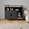 Bac à litière moderne en bois de 37,5 pouces avec étagère de rangement, design multifonctionnel de style meuble avec trous de ventilation, convient à la plupart des bacs à litière