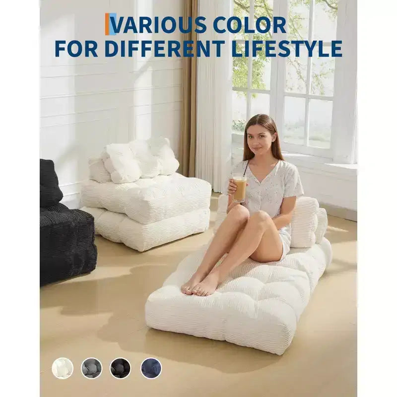 Canapé-lit pliable, canapé-lit convertible avec oreillers et dossier, canapé/fauteuil de sol confortable, adapté au salon et à la chambre, beige.