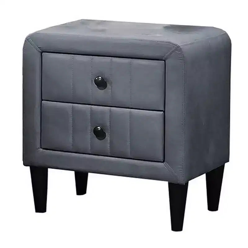 Table de chevet, 2 tiroirs, 56 cm, recouverte de velours gris foncé
