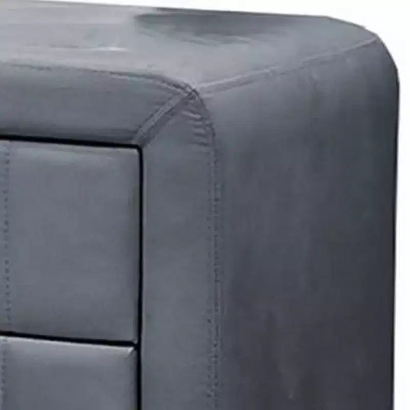 Table de chevet, 2 tiroirs, 56 cm, recouverte de velours gris foncé