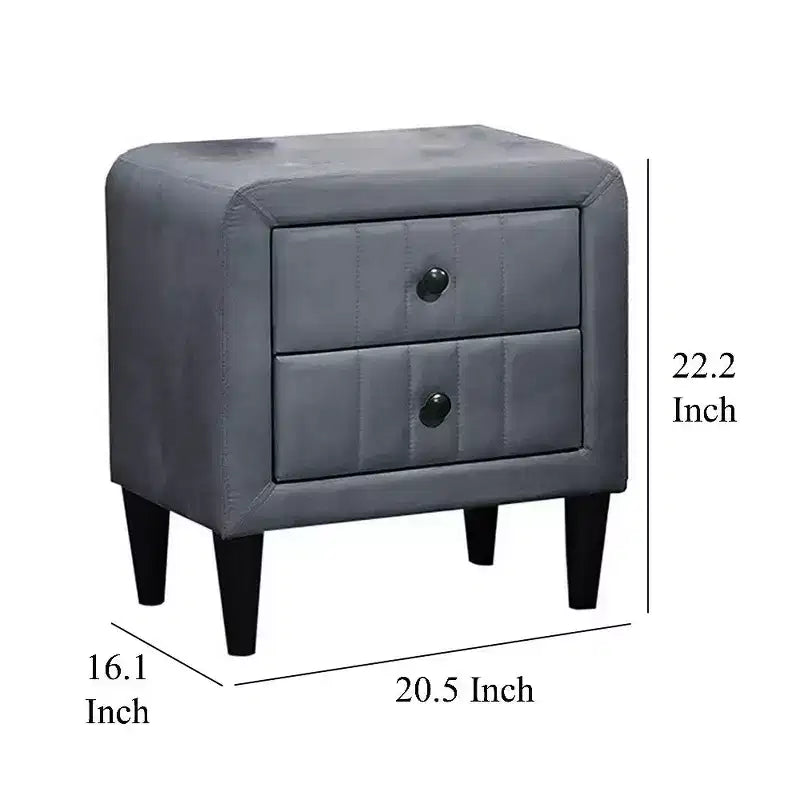 Table de chevet, 2 tiroirs, 56 cm, recouverte de velours gris foncé