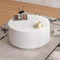 Round Coffee Table Cocktail Table Drum Center Table Sofa Side Table Accent Table with Imitation Stone Design, White, No Assembly Needed - ModernLuxe