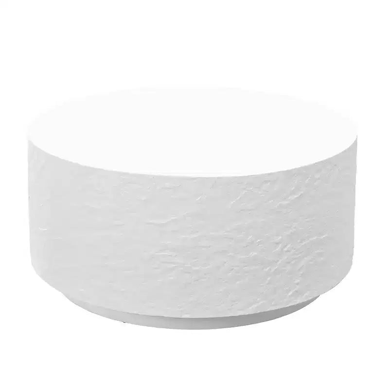 Table Basse Ronde Table Basse Table d'Appoint de Canapé Table d'Appoint avec Design Imitation Pierre, Blanc, Aucun Assemblage Requis