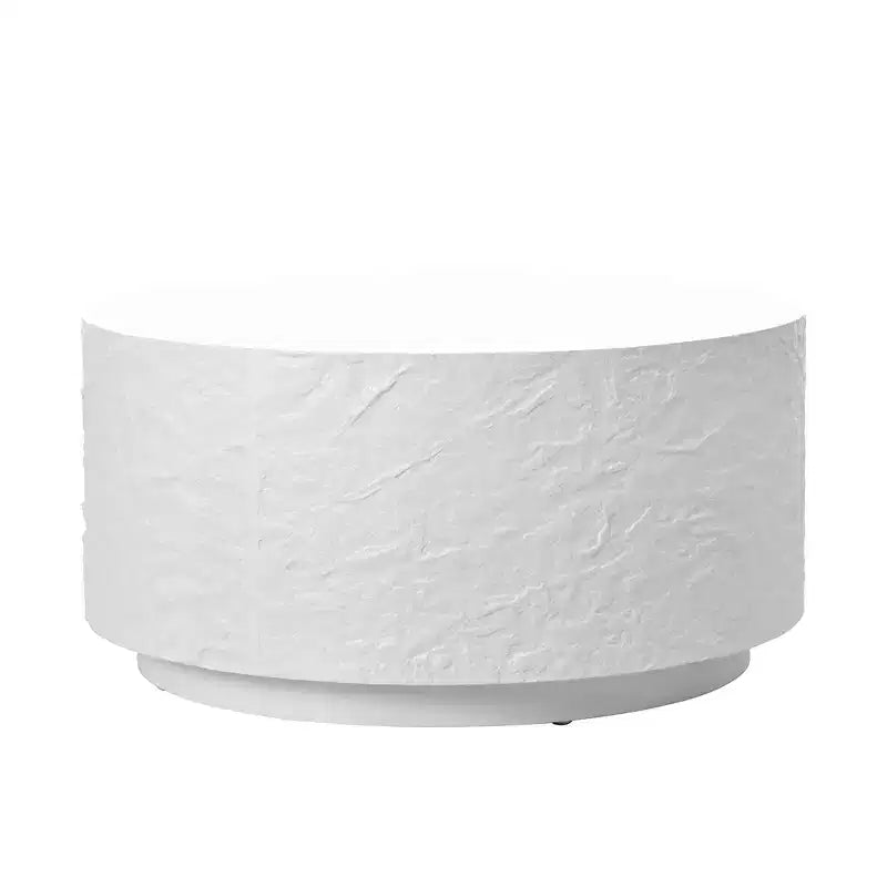 Table Basse Ronde Table Basse Table d'Appoint de Canapé Table d'Appoint avec Design Imitation Pierre, Blanc, Aucun Assemblage Requis