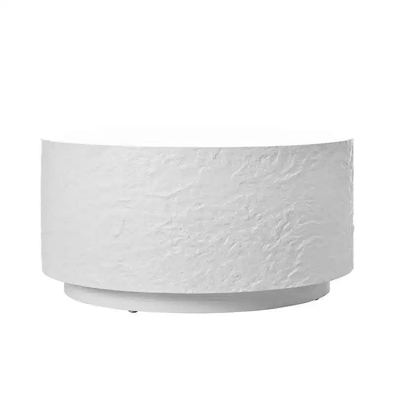 Table Basse Ronde Table Basse Table d'Appoint de Canapé Table d'Appoint avec Design Imitation Pierre, Blanc, Aucun Assemblage Requis
