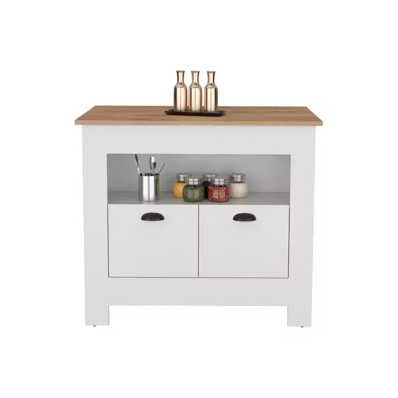 Îlot de cuisine minimaliste avec grand espace de rangement, table îlot de cuisine avec 2 portes et 3 étagères, organiseur de comptoir pour salle à manger